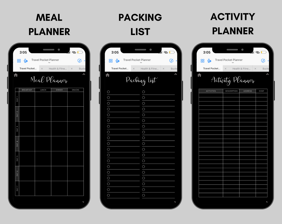 Digital Travel Phone Planner Dark Mode