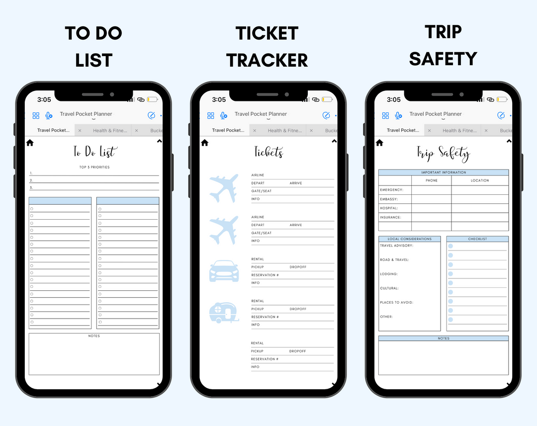 Digital Travel Phone Planner Blue