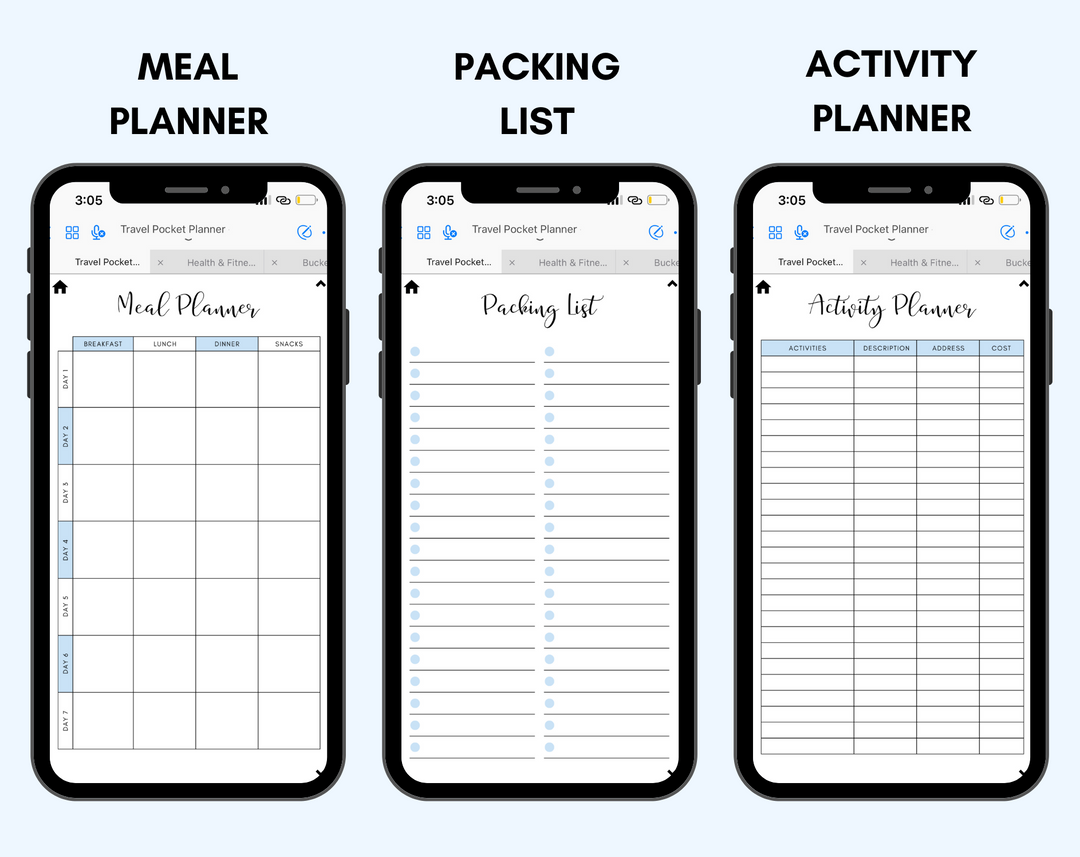 Digital Travel Phone Planner Blue