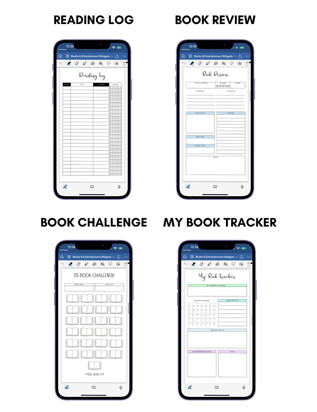 Digital Phone Planner Books & Entertainment Widgets
