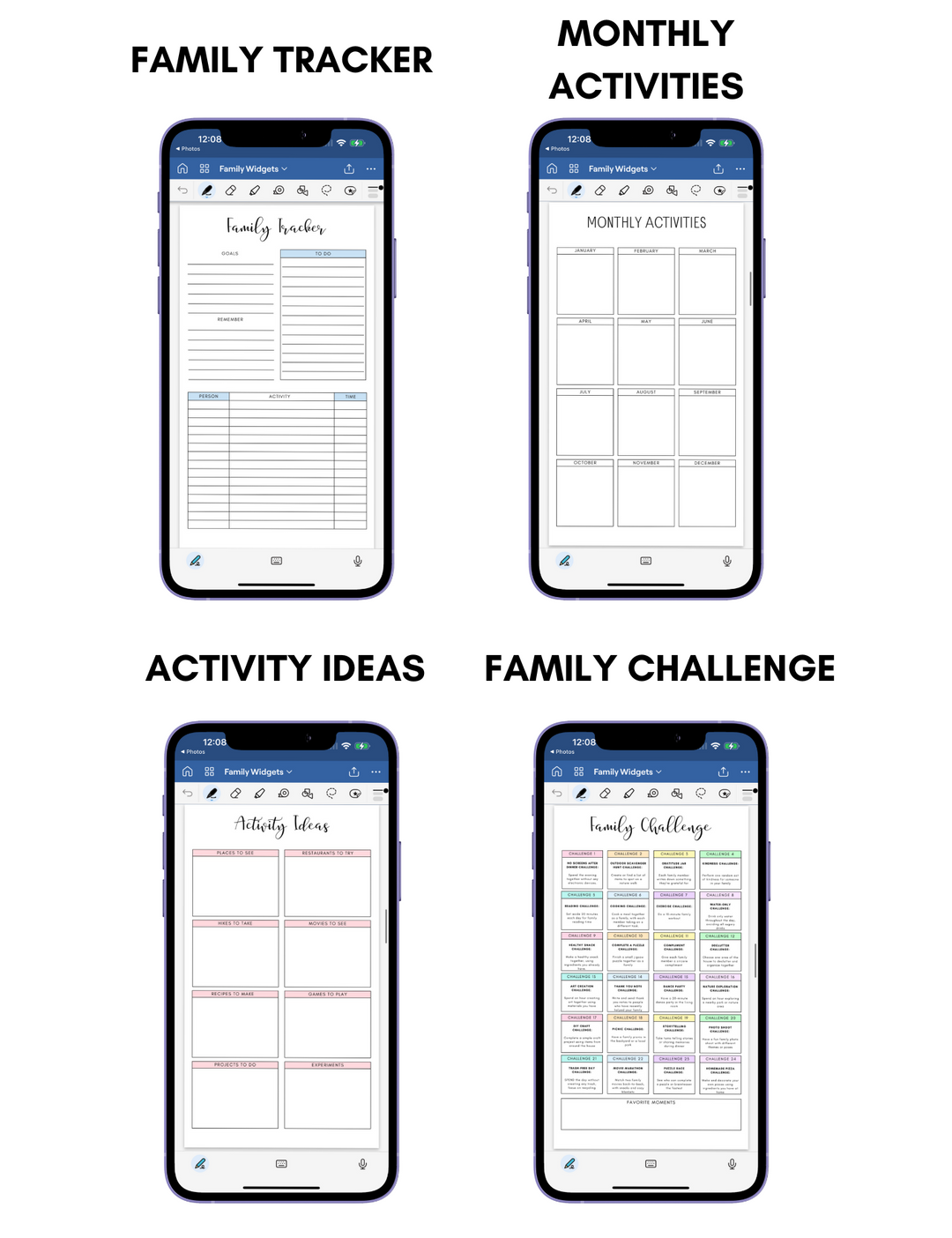 Digital Phone Planner Family Widgets
