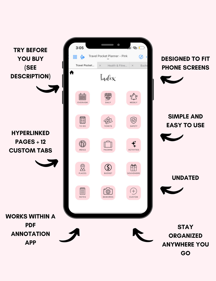 Digital Travel Phone Planner Pink