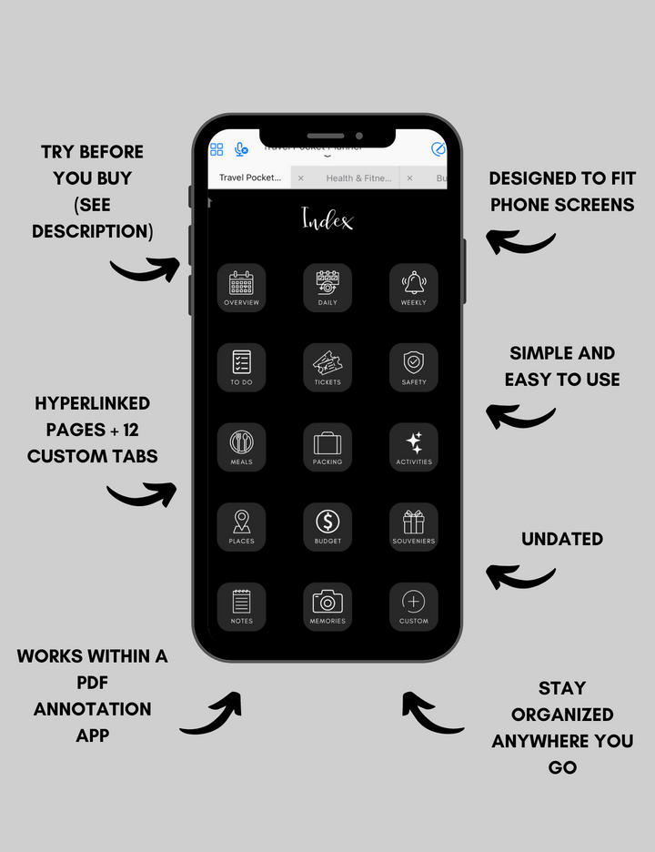 Digital Travel Phone Planner Dark Mode