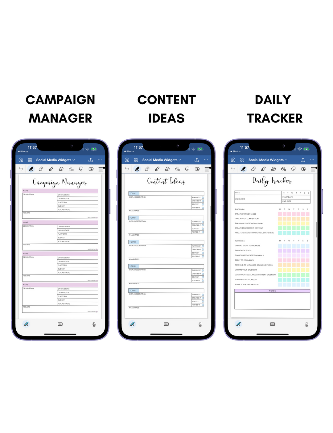 Digital Phone Planner Social Media Widgets