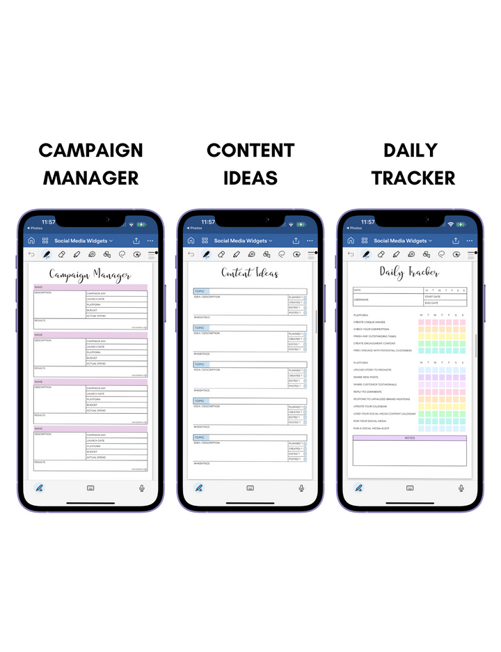 Digital Phone Planner Social Media Widgets