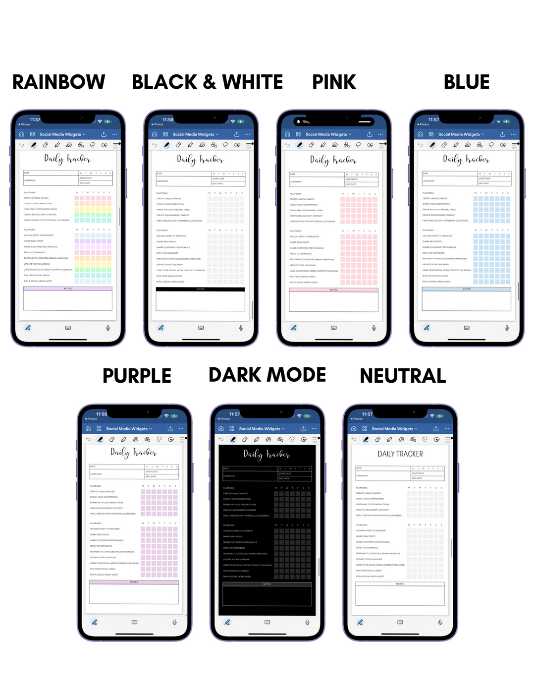 Digital Phone Planner Social Media Widgets