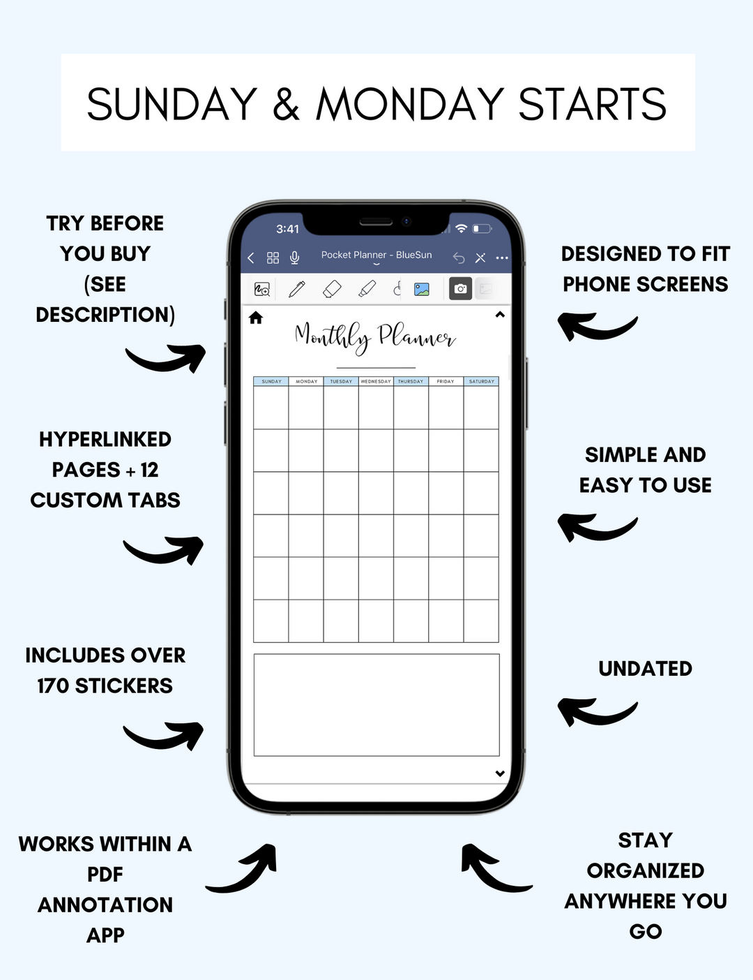 Digital Phone Planner Blue