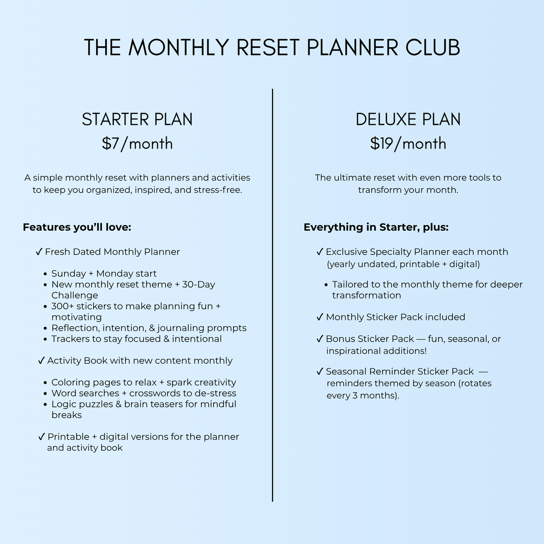 The Monthly Reset Planner Club