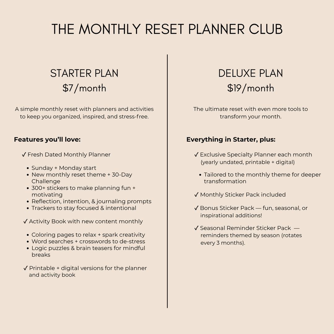The Monthly Reset Planner Club