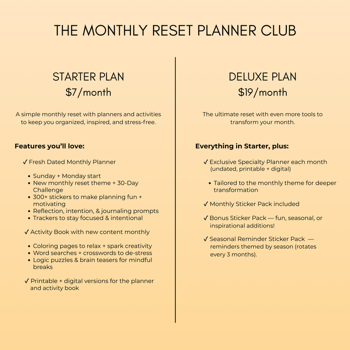 The Monthly Reset Planner Club
