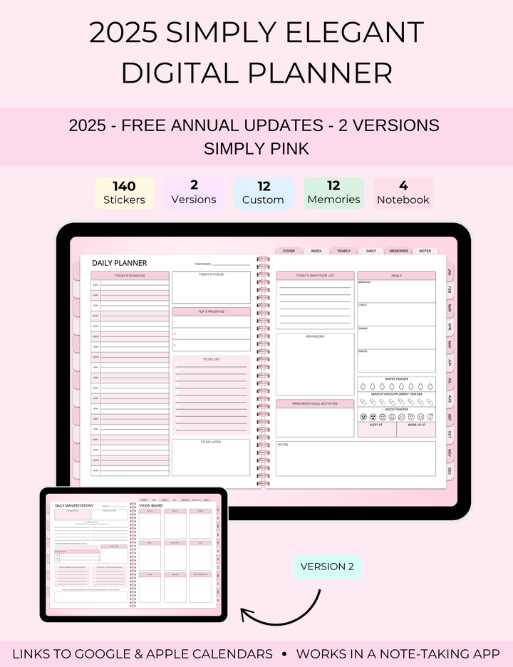 2025 Simply Elegant Digital Planner in Pink