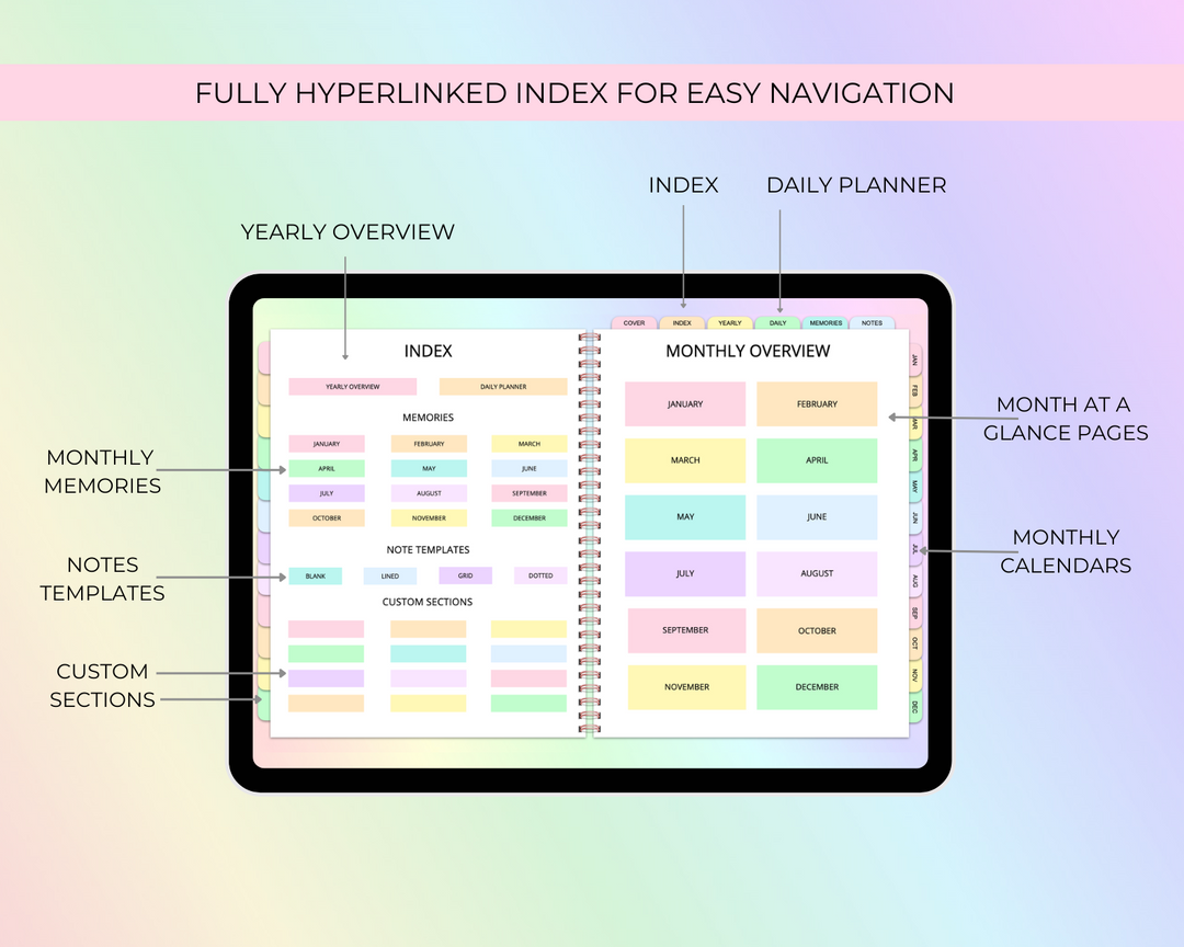 2025 Simply Elegant Digital Planner in Rainbow