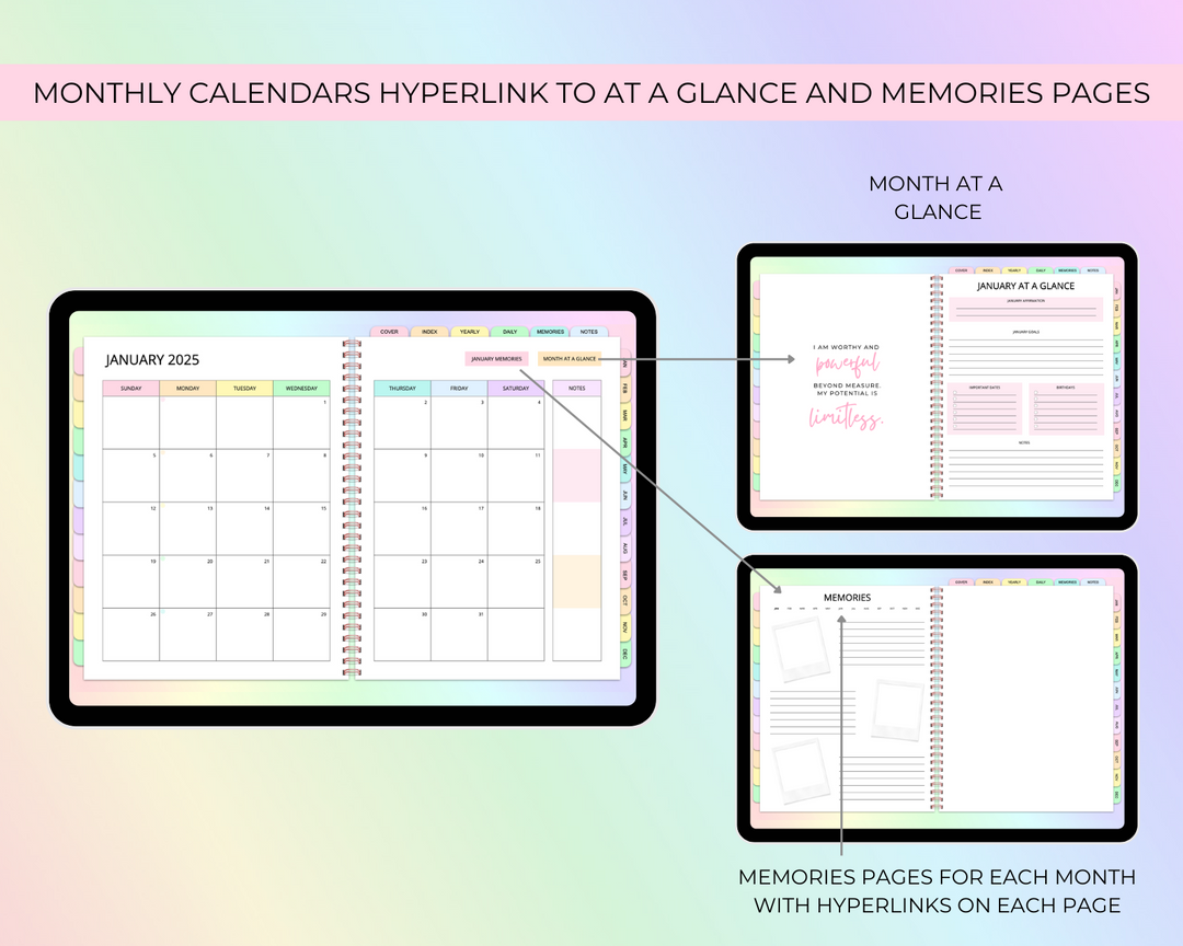 2025 Simply Elegant Digital Planner in Rainbow