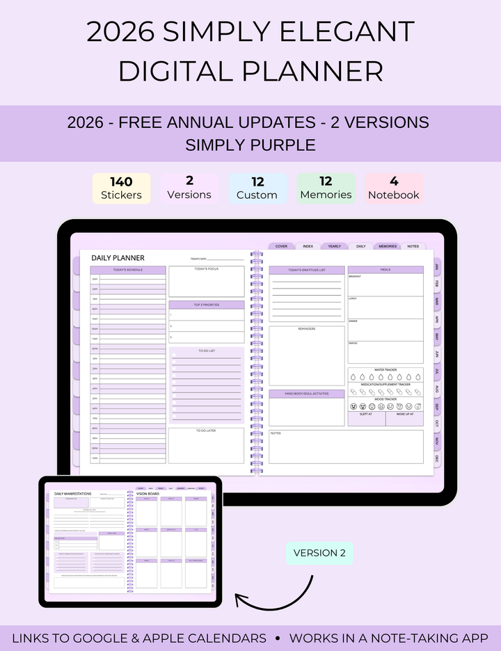 2026 Simply Elegant Digital Planner in Purple