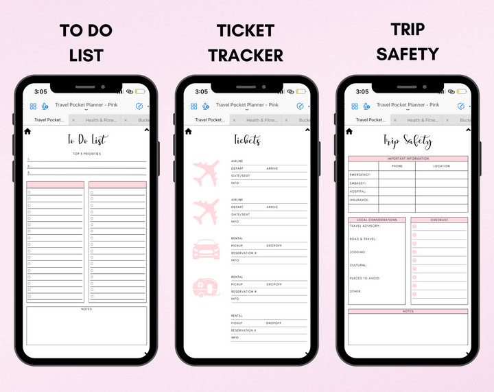 Digital Travel Phone Planner Pink