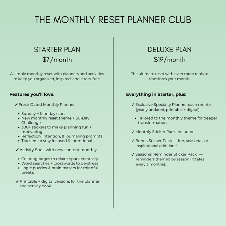 The Monthly Reset Planner Club