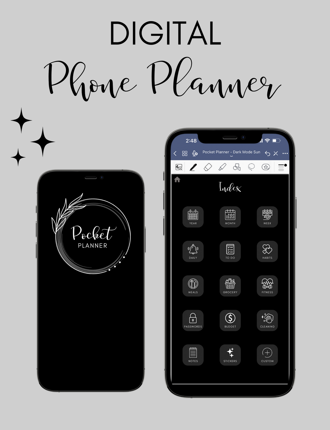 Digital Phone Planner Dark Mode