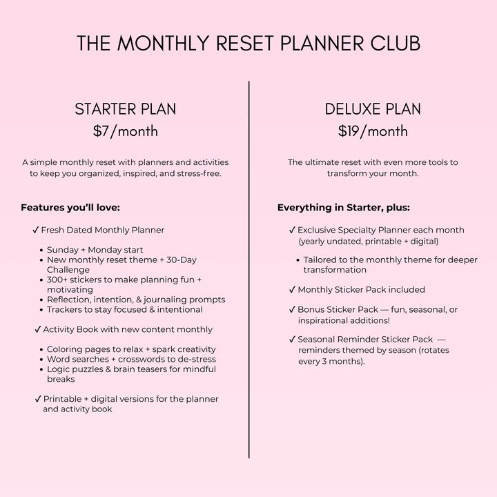 The Monthly Reset Planner Club