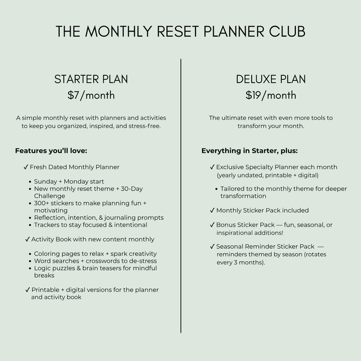 The Monthly Reset Planner Club