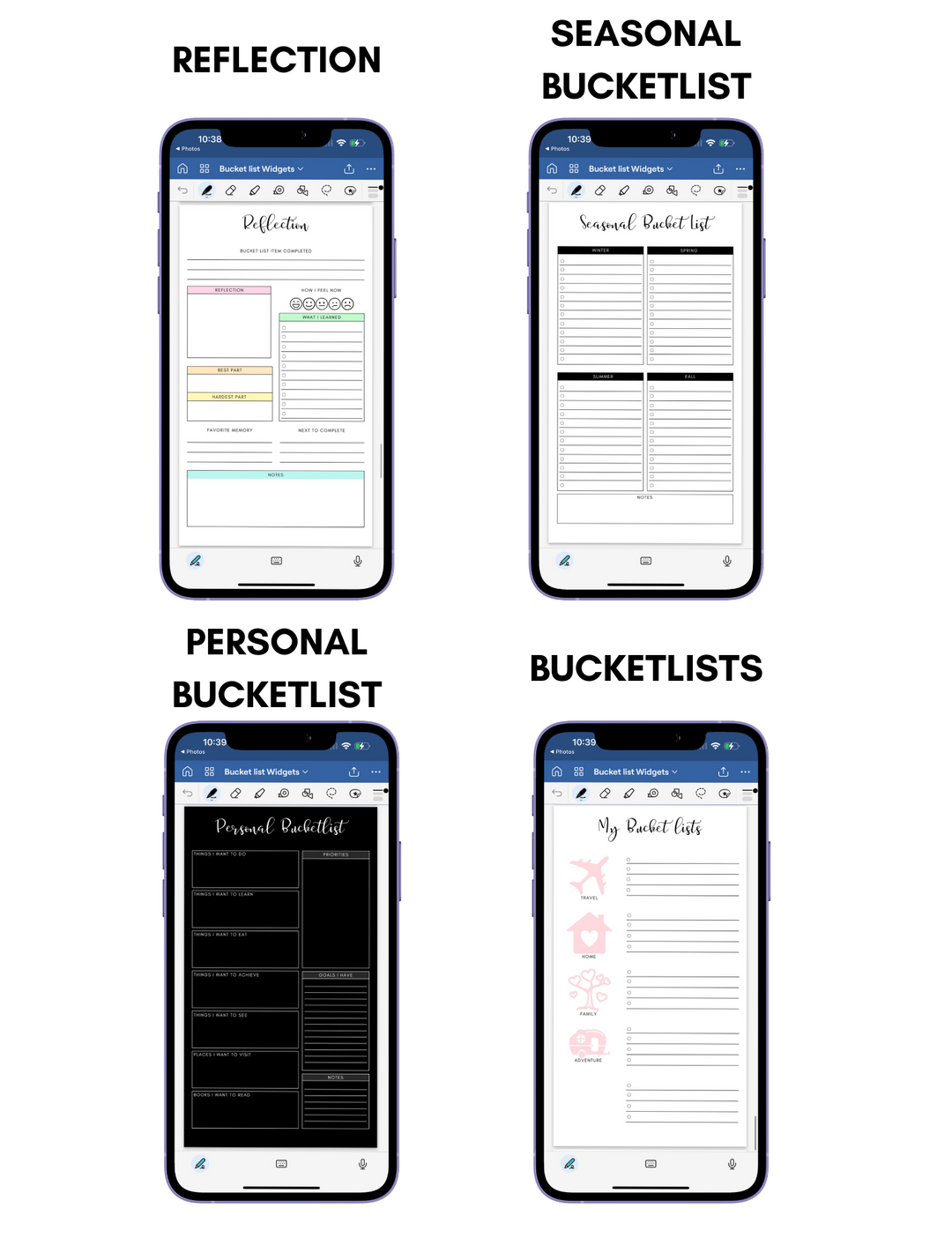 Digital Phone Planner Bucket List Widgets