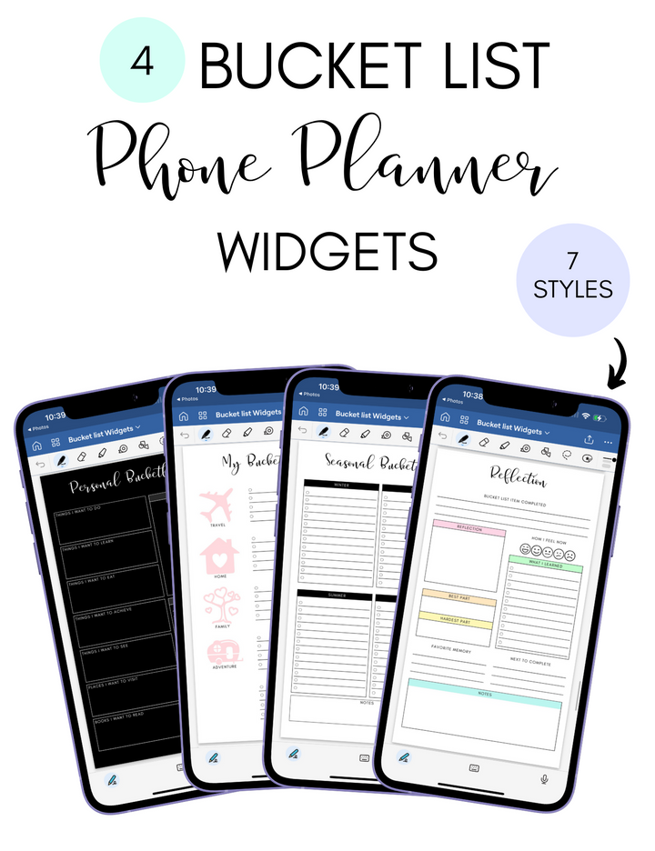 Digital Phone Planner Bucket List Widgets