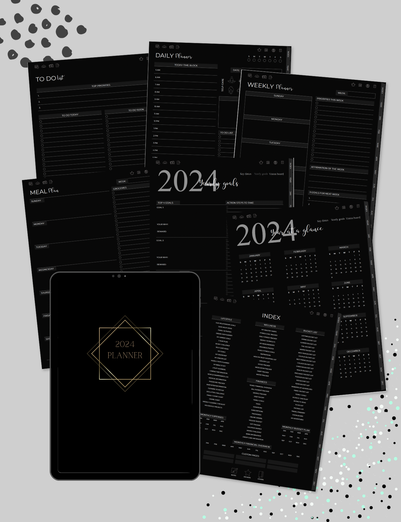 5-in-One Digital Planner Dark Mode (2024 & Undated)