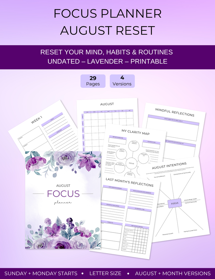 Focus Planner Bundle: August Reset