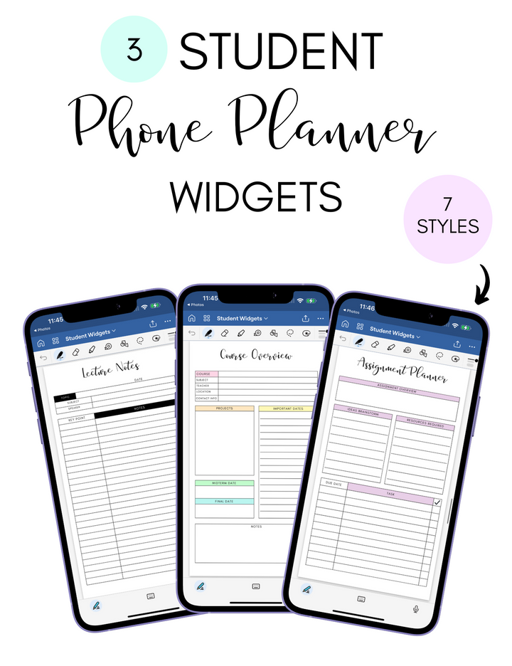 Digital Phone Planner Student Widgets