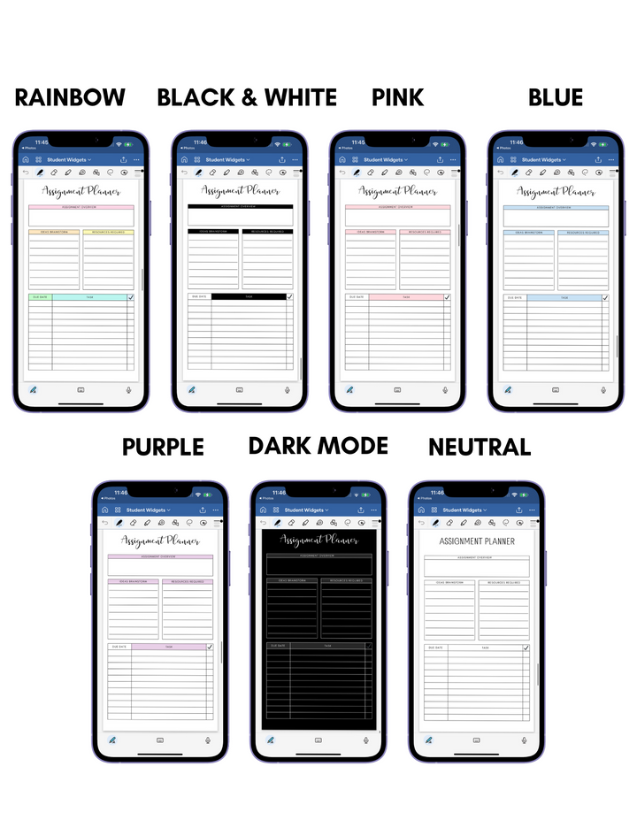 Digital Phone Planner Student Widgets