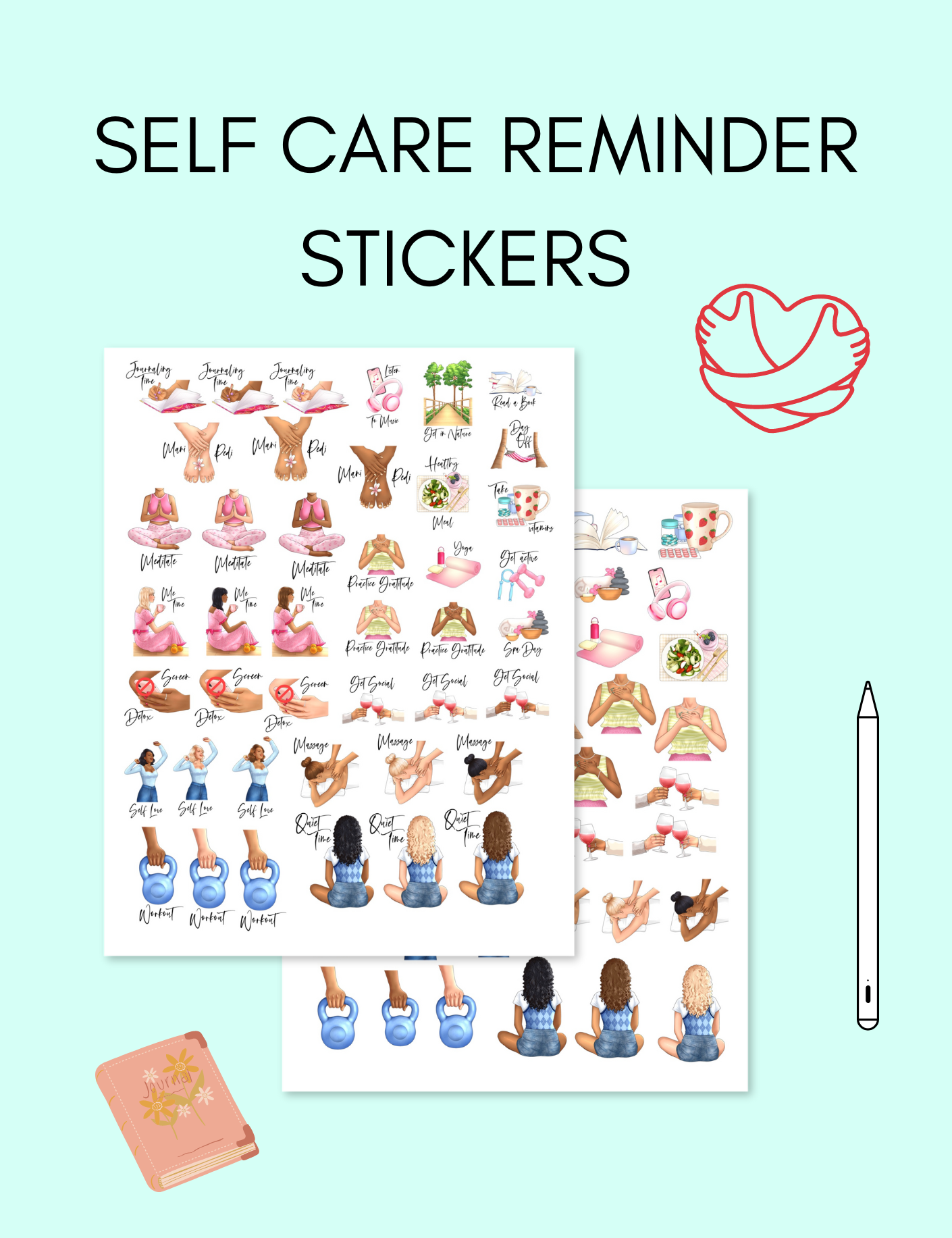Virtual Self Example Sticker Self Care Stickers – Jessica Autumn Planners