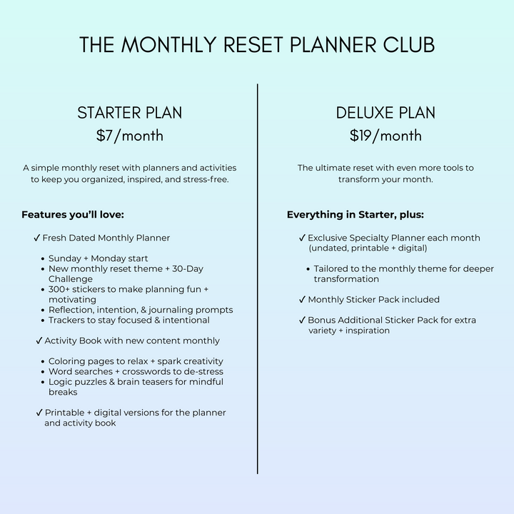 The Monthly Reset Planner Club